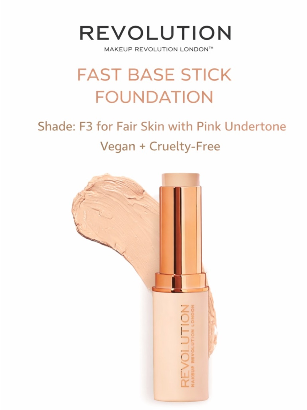 NEW/Sealed Revolution Fast Base Stick Foundation Shade F3